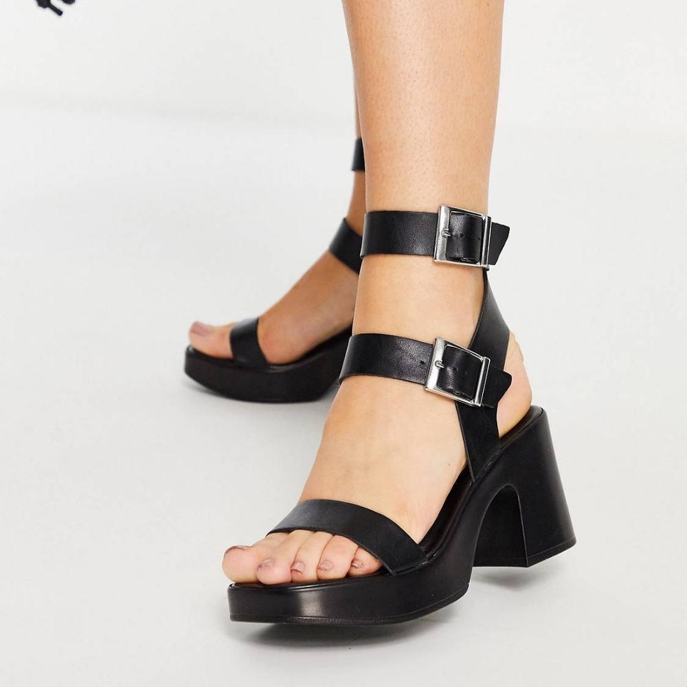 ASOS DESIGN Heights mid heel sandals in black